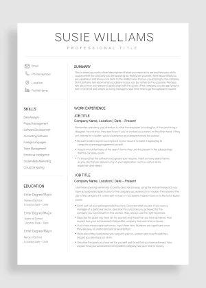 Susie Williams – Resume Template – Rolan Resumes